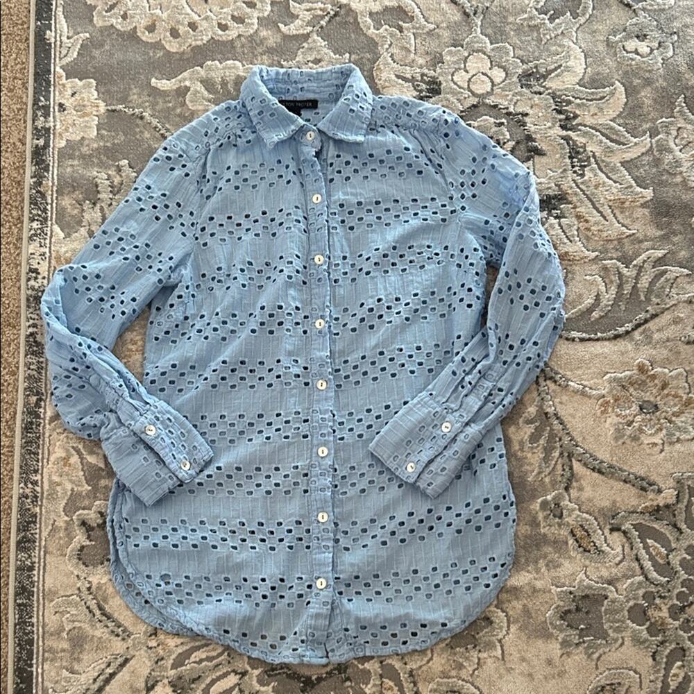Boston Proper Blue Eyelet Button-Up Shirt